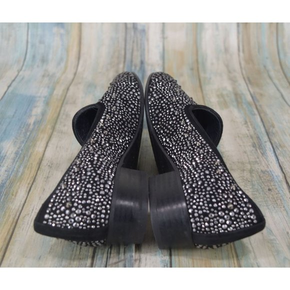 Stuart Weitzman Slipbeads Studded Smoking Flats Size 7 Black Suede Designer - Picture 9 of 10